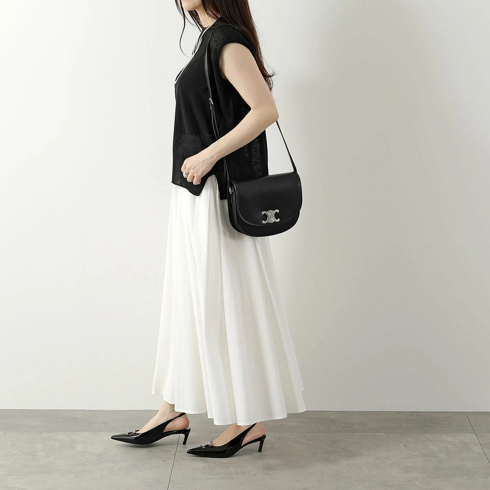 Celine Shoulder Bag Besace Triomphe Leather Black